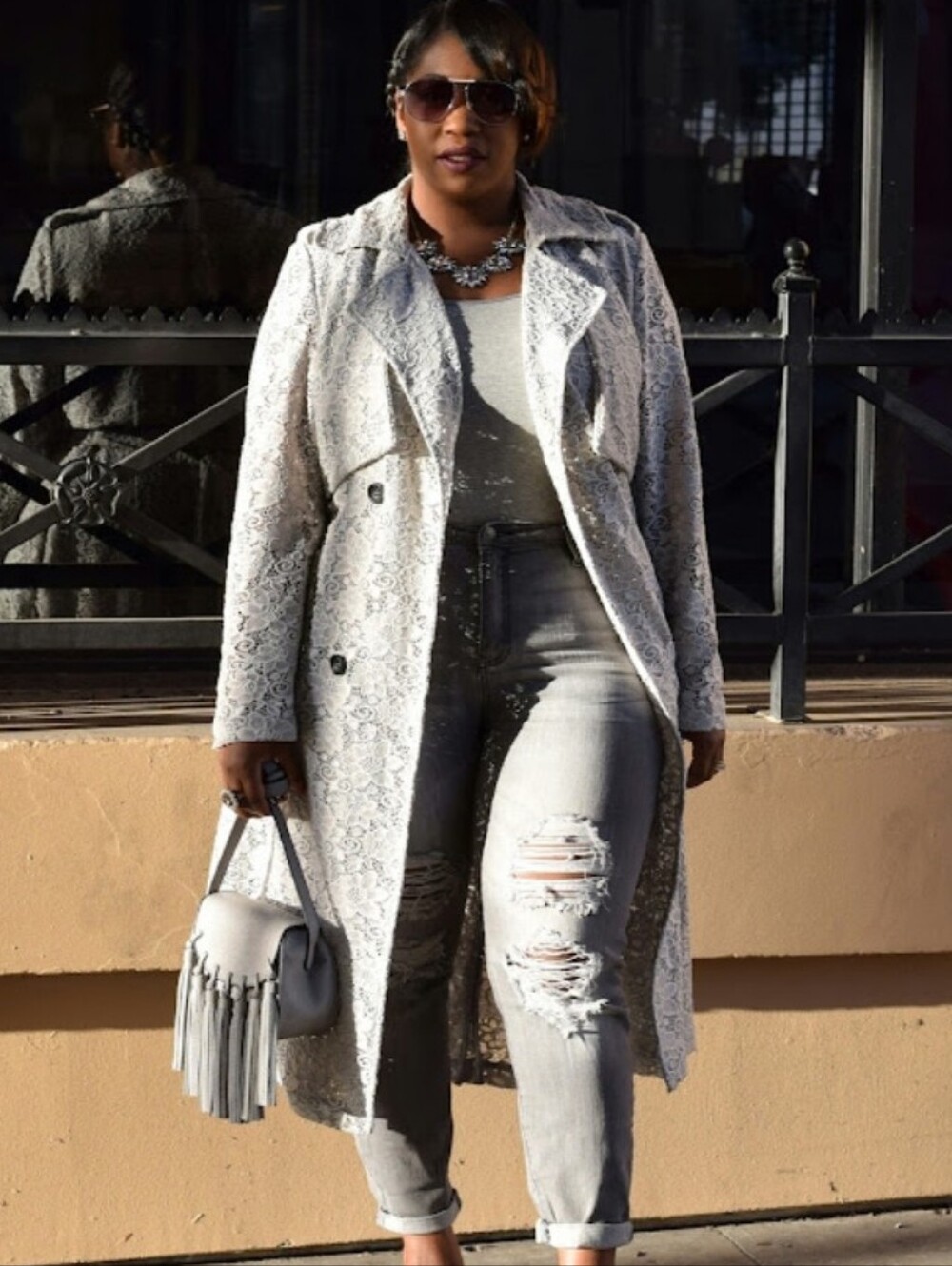 ELVI Grey Lace Mac/Trenchcoat